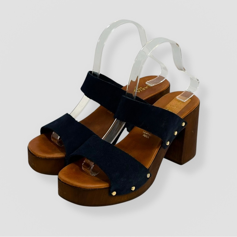 Ilaria Sartori Size 40/9.5 Italian Wooden Platform Blue Suede Sandal Casual